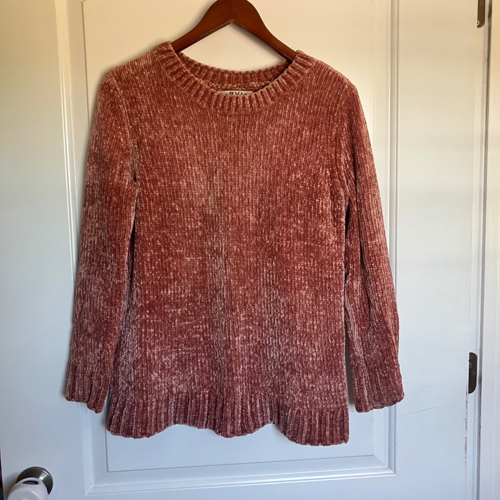 Orvis Classic Collection Chenille Ribbed Crewneck Sweater Dusty Rose Pink Small